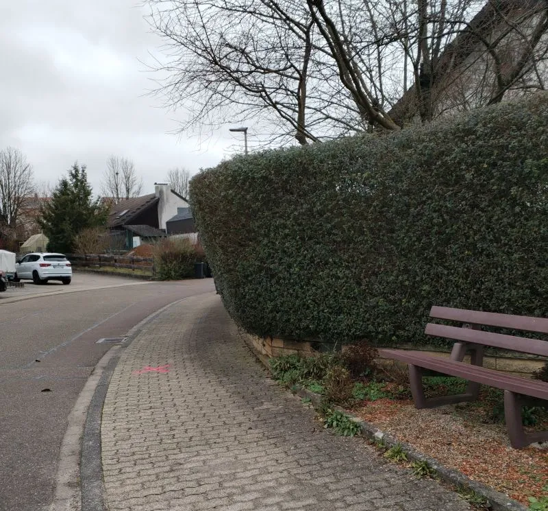 Beispiel: Hecke ragt bis zu 70 cm in den Gehweg