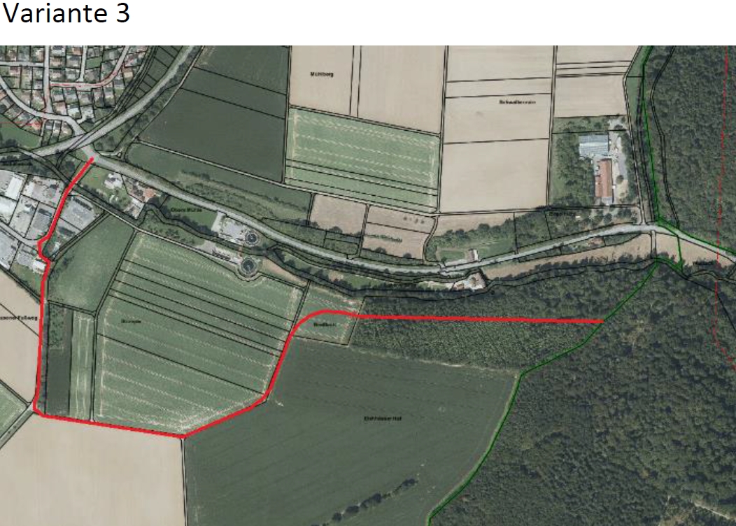 Kartenausschnitt Radweg Variante 3 Radweg Bonfeld Biberach Variante 3